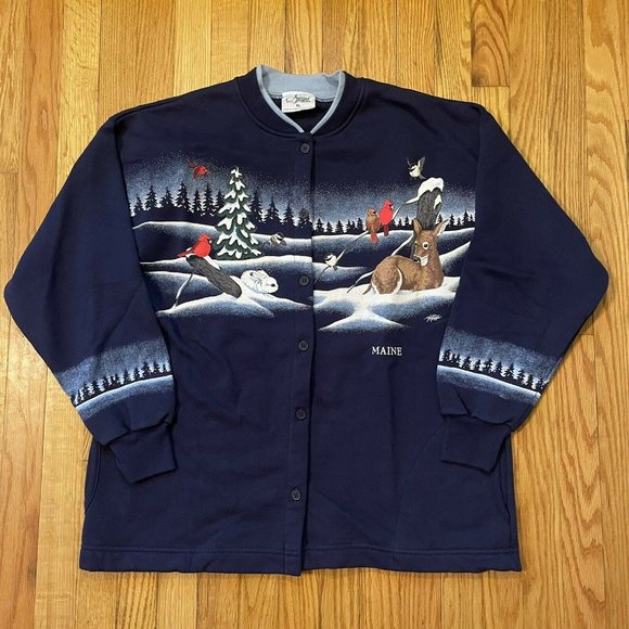 Vintage Artisans Designs Full Button Sweater Size XL Winter Snow Animals Graphic - Picture 1 of 4